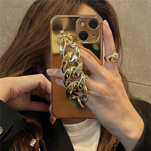 Luxury Electroplated Silicone Wrist Chain Back Case For iPhone 13