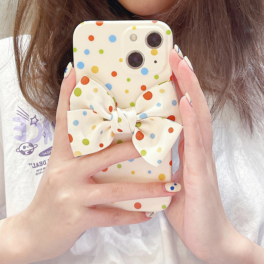 Premium Colorful Polka Dots Bow Back Case for Apple iPhone 13