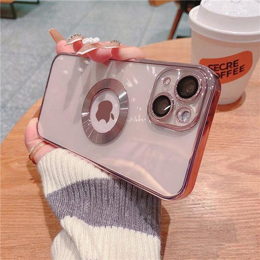 Premium Electroplated Luxury Square Silicon Clear Logo Cut Camera Protection Back Case Cover For iPhone 13