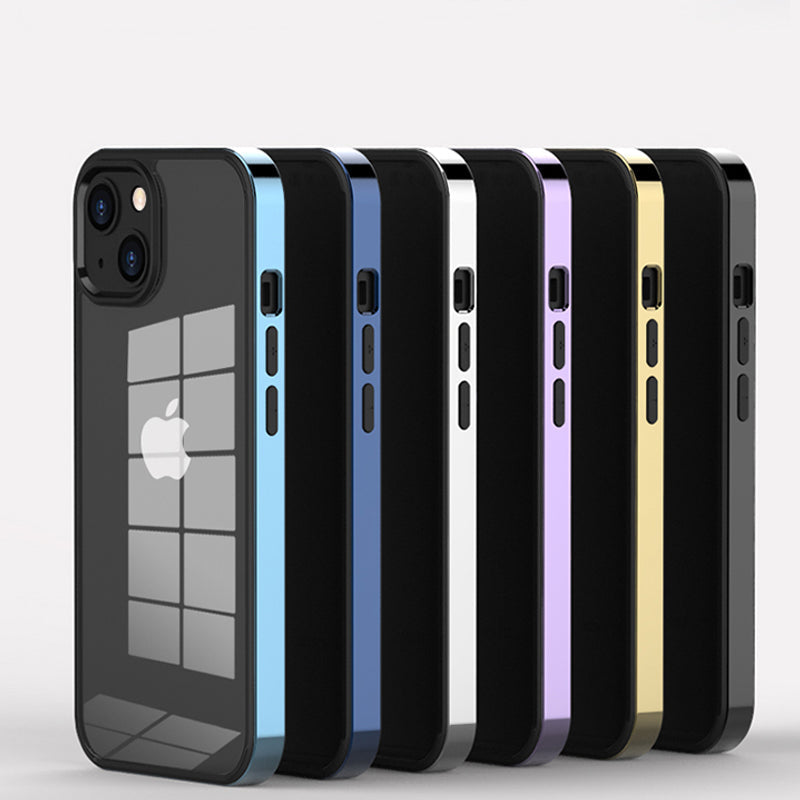 Luxury Transparent Electroplated Square Clear Back Bumper Case For iPhone 14