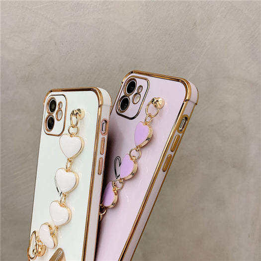 Luxurious Electroplated Soft Silicone Heart Bracelet Back Case For iPhone 13
