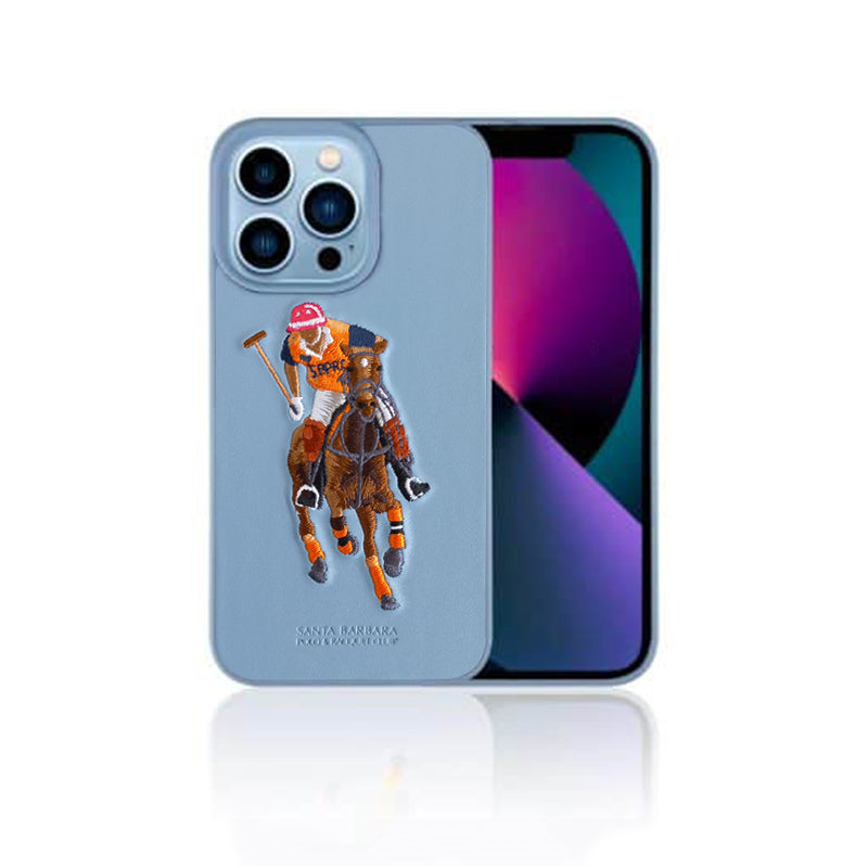 Santa Barbara Special Polo Jockey Series Genuine Leather Sierra Blue Case For iPhone 13