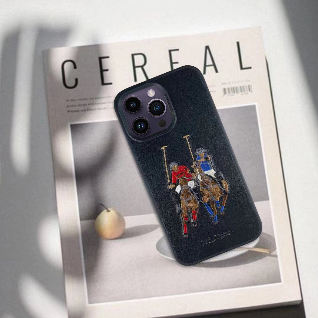 Santa Barbara Jockey Series Genuine Leather Black Case For iPhone 14 Pro Max