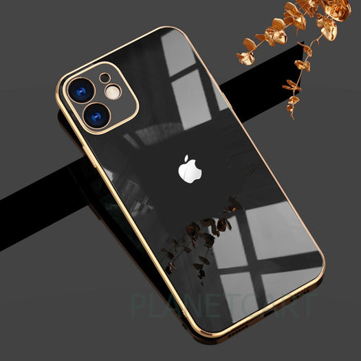 Luxurious Glass Back Case With Golden Edges For iPhone 12