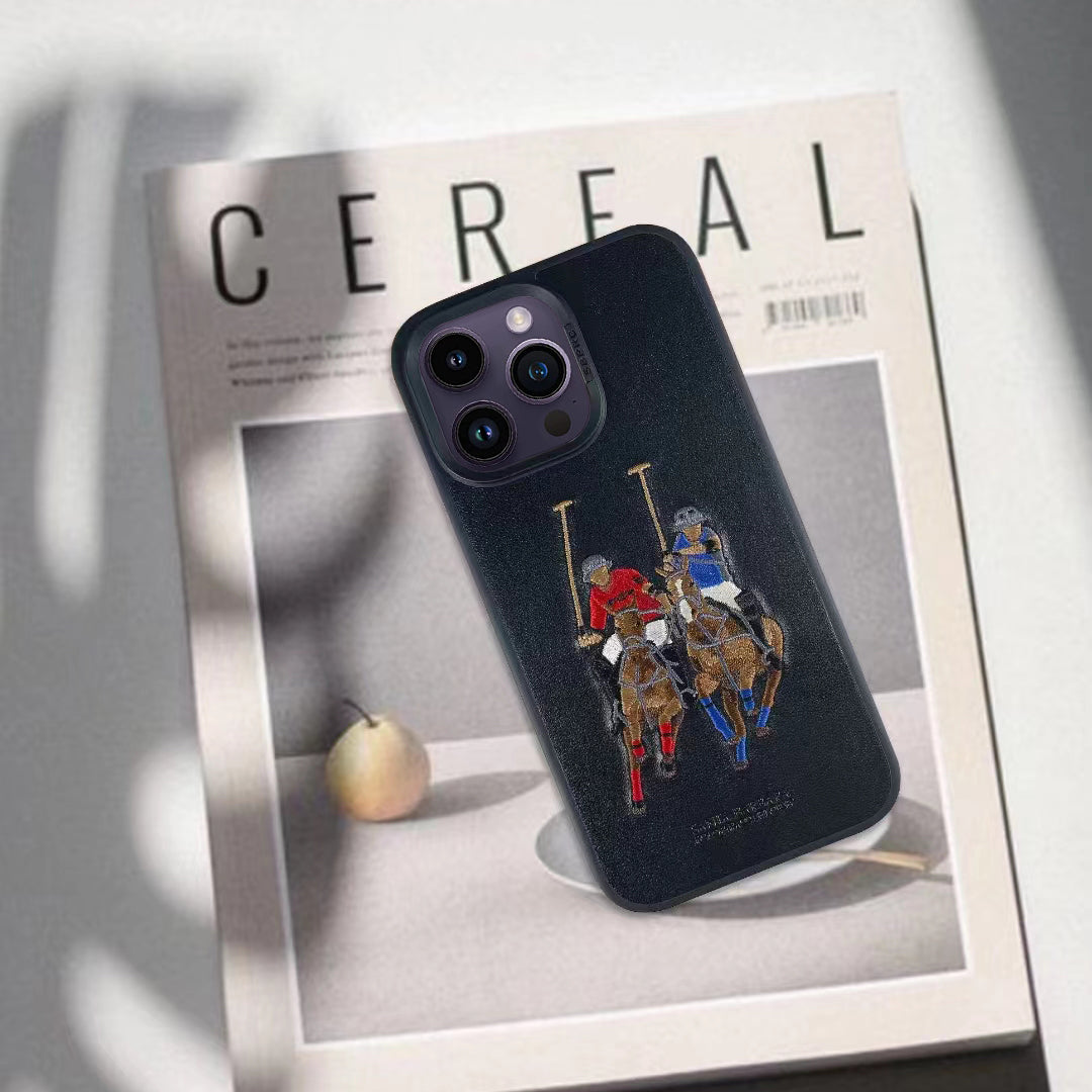 Santa Barbara Jockey Series Genuine Leather Black Case For iPhone 14 Pro