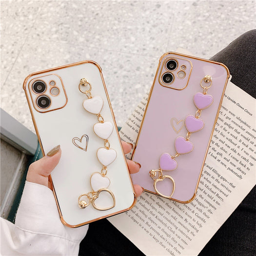 Luxurious Electroplated Soft Silicone Heart Bracelet Back Case For iPhone 12