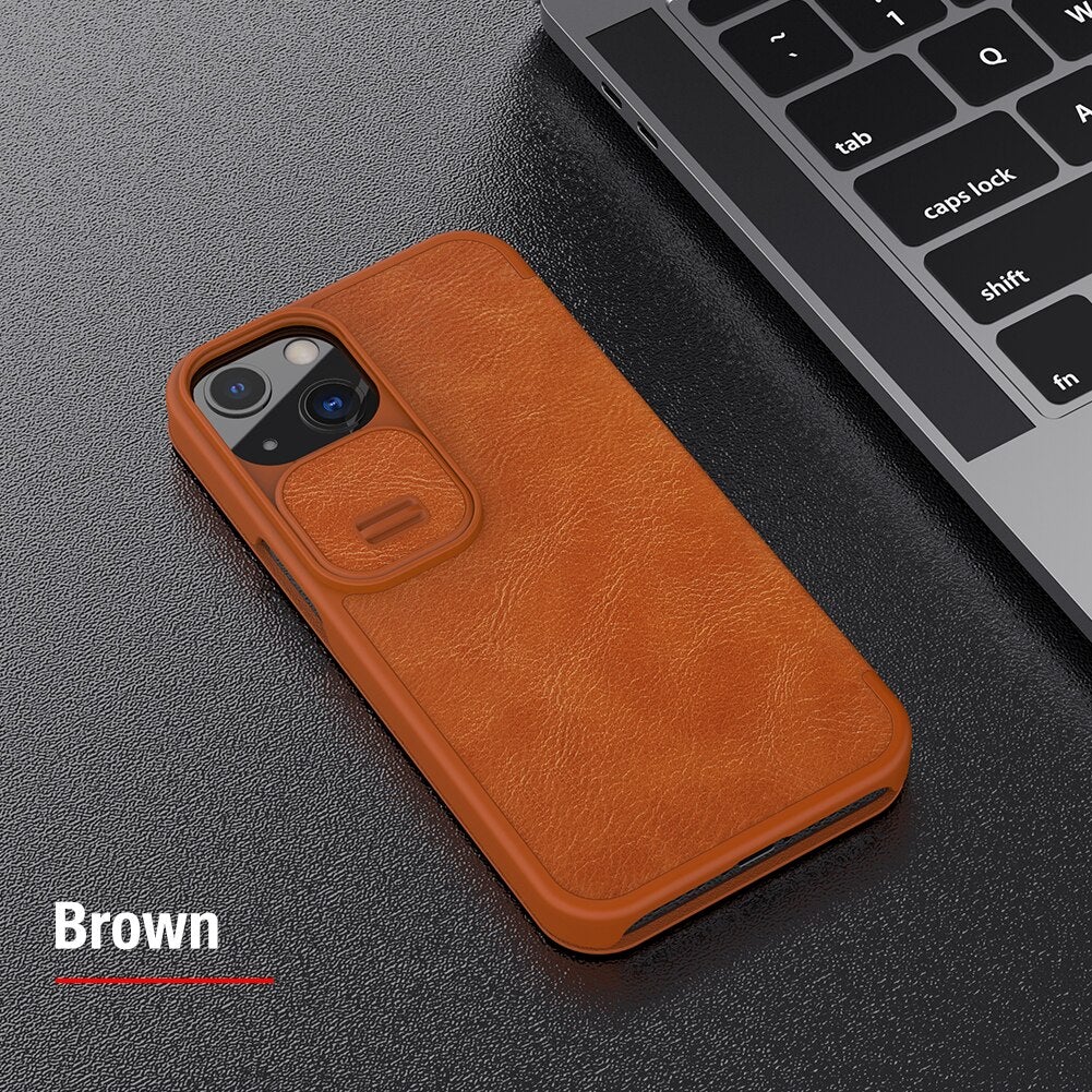 Nillkin Qin Brown Leather Flip Case For iPhone 13 Pro - planetcartonline