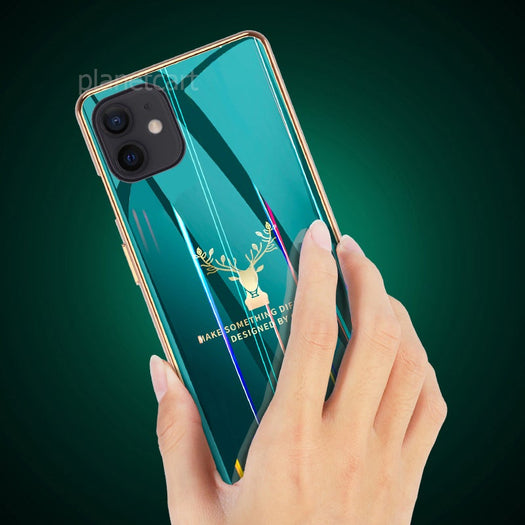 Gradient Electroplated Deer Glass Back Case For iPhone 12 - planetcartonline