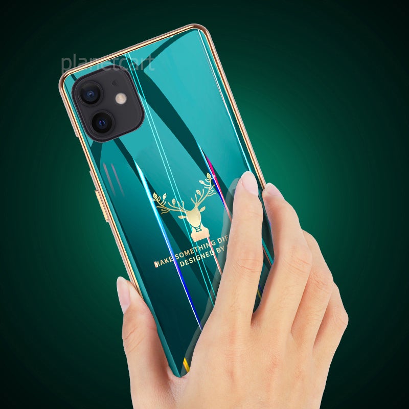 Gradient Electroplated Deer Glass Back Case For iPhone 12 - planetcartonline