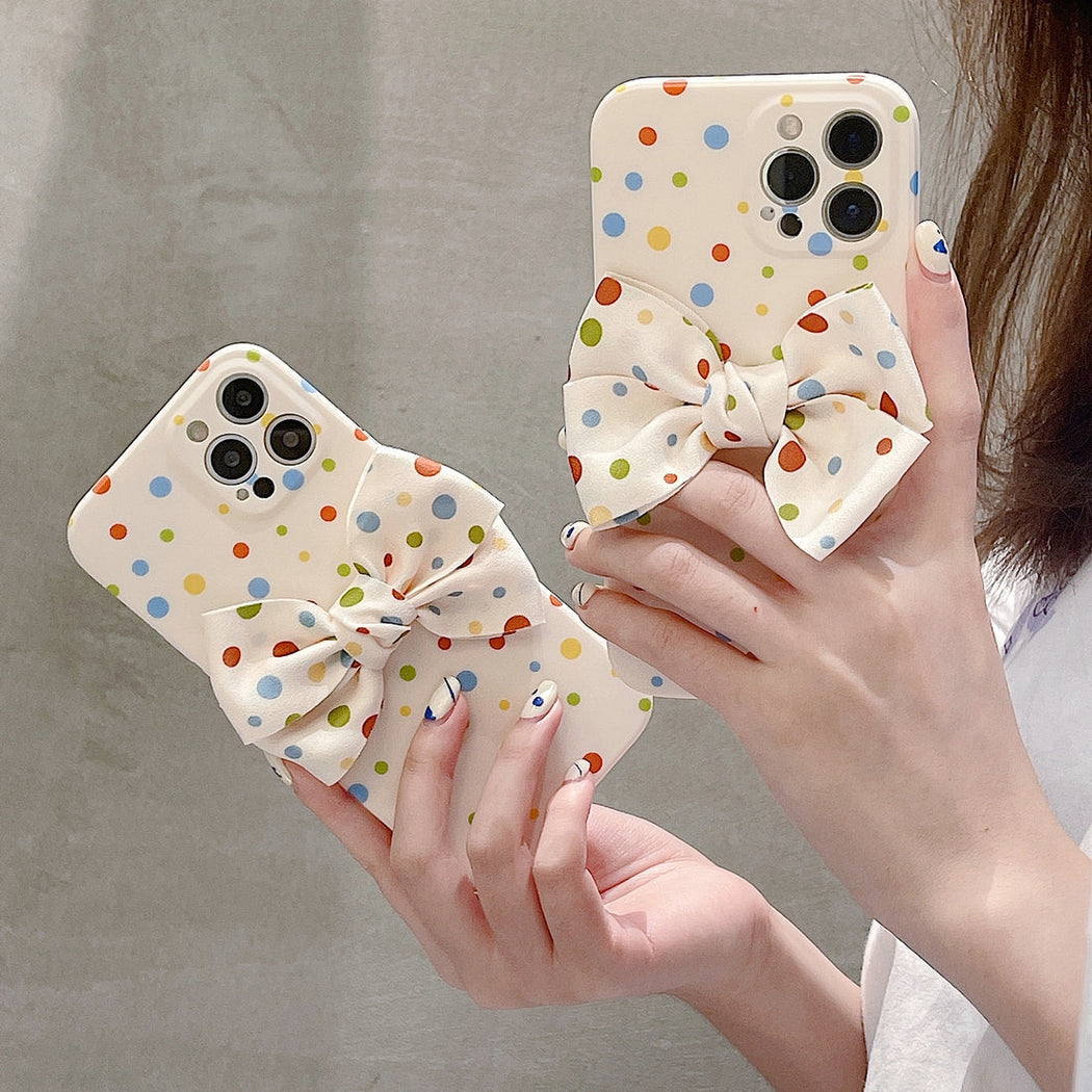Premium Colorful Polka Dots Bow Back Case for Apple iPhone 13 Pro