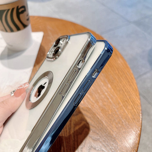 Premium Electroplated Luxury Square Silicon Clear Logo Cut Camera Protection Back Case Cover For iPhone 13