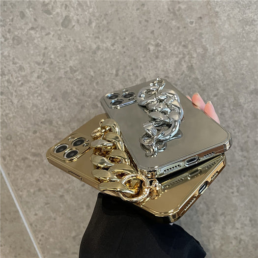 Luxury Electroplated Silicone Wrist Chain Back Case For iPhone 12
