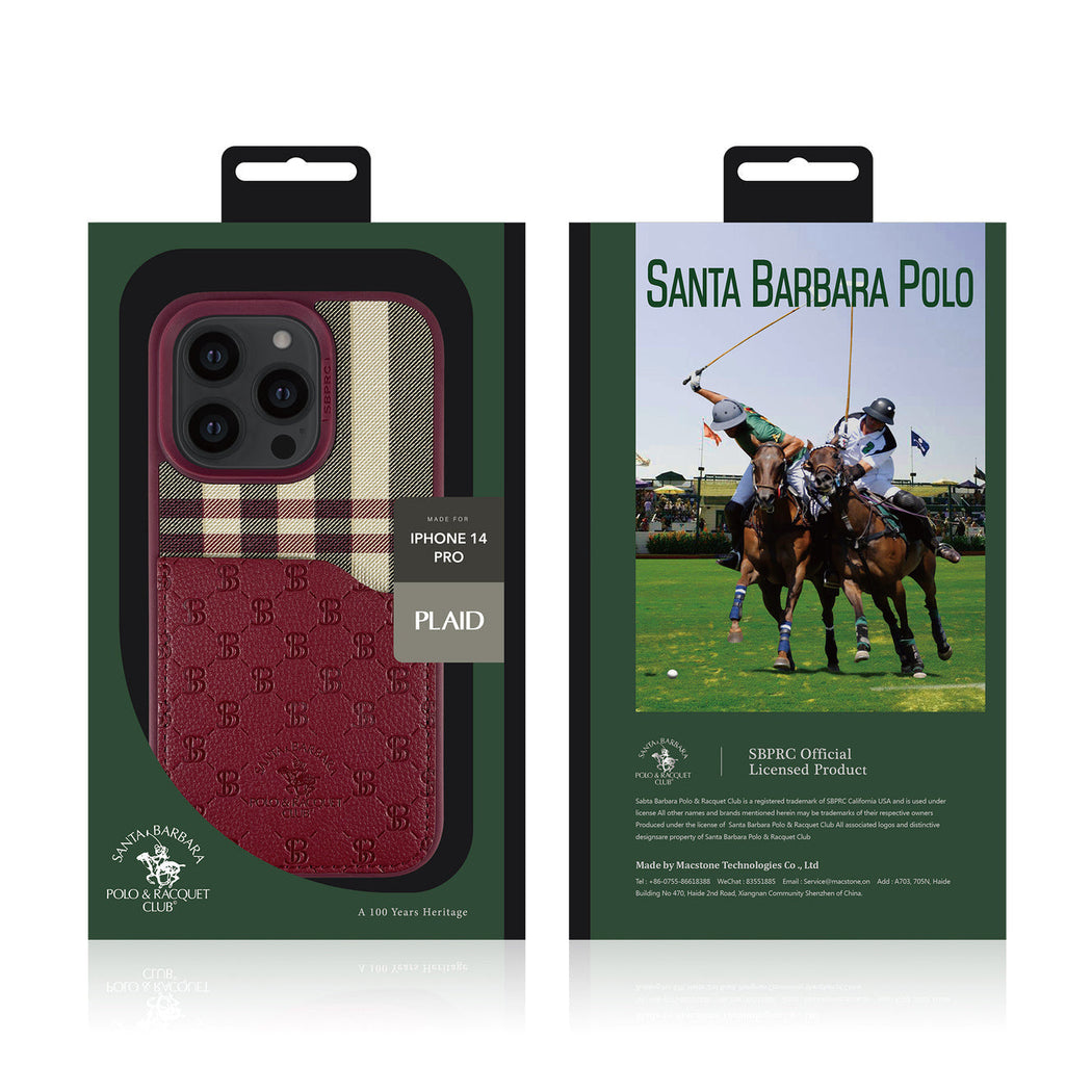 Santa Barbara Classic Plaid Series Genuine Leather Red Case For iPhone 14