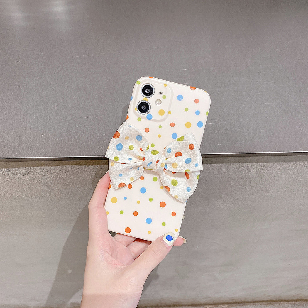 Premium Colorful Polka Dots Bow Back Case for Apple iPhone 12