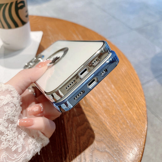 Premium Electroplated Luxury Square Silicon Clear Logo Cut Camera Protection Back Case Cover For iPhone 14