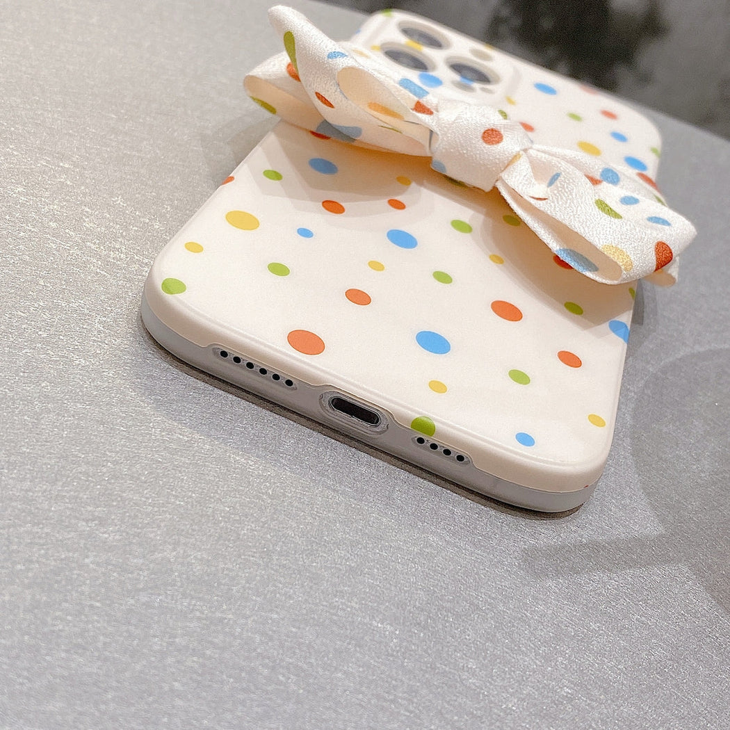 Premium Colorful Polka Dots Bow Back Case for Apple iPhone 13