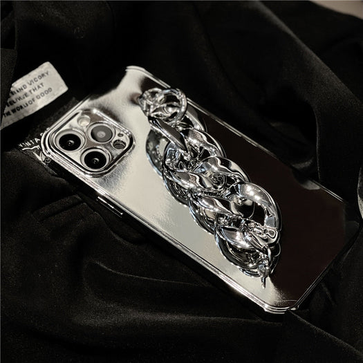 Luxury Electroplated Silicone Wrist Chain Back Case For iPhone 12