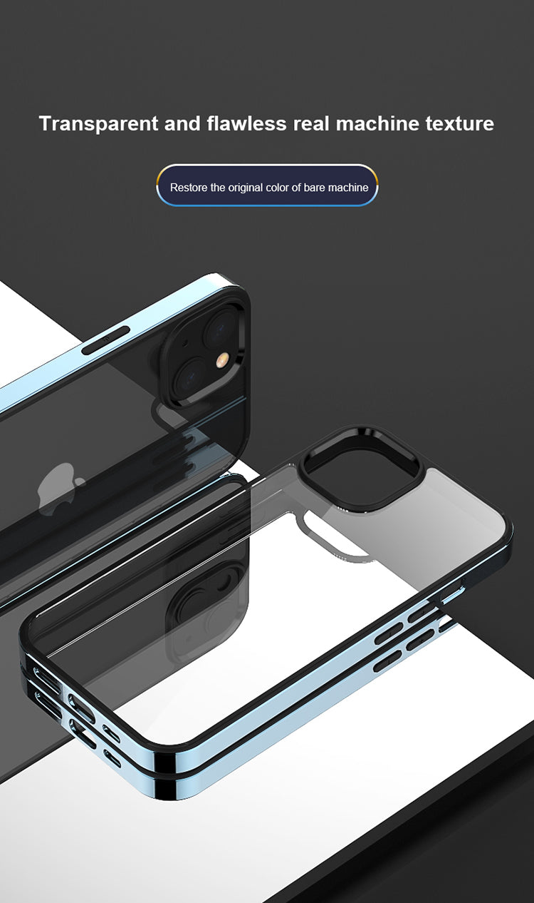 Luxury Transparent Electroplated Square Clear Back Bumper Case For iPhone 14