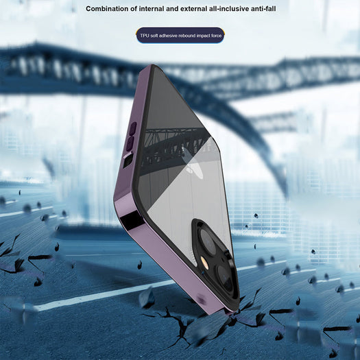 Luxury Transparent Electroplated Square Clear Back Bumper Case For iPhone 14 Series