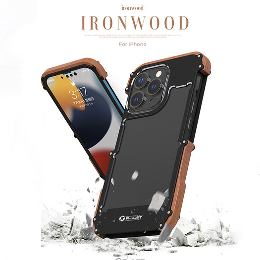 Ironwood Metal and Wooden Armor Bumper Case for iPhone 13 Pro Max