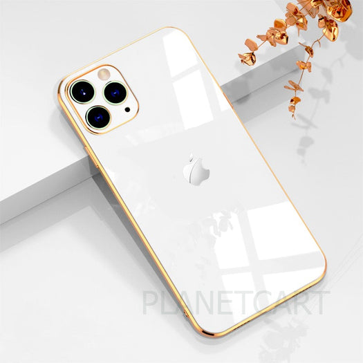 Luxurious Glass Back Case With Golden Edges For iPhone 12 Pro Max