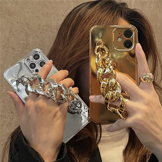 Luxury Electroplated Silicone Wrist Chain Back Case For iPhone 12