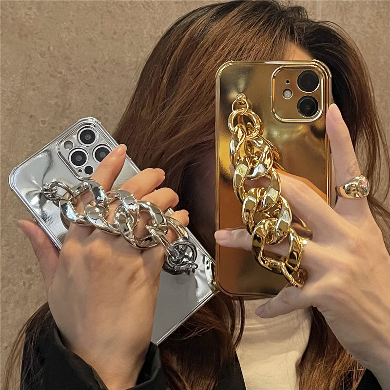 Luxury Electroplated Silicone Wrist Chain Back Case For iPhone 12