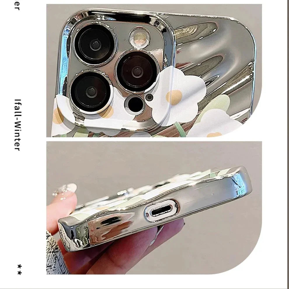 Floral Mirror Back Case For Apple iPhone