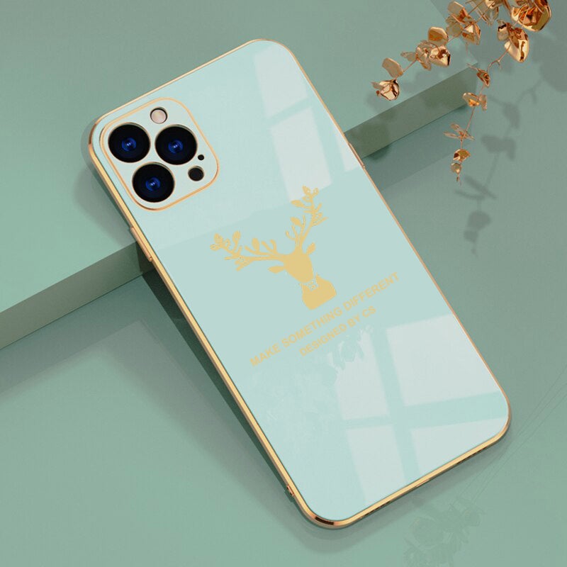 Luxurious Deer Glass Back Case With Golden Edges For iPhone 12 Pro Max - planetcartonline
