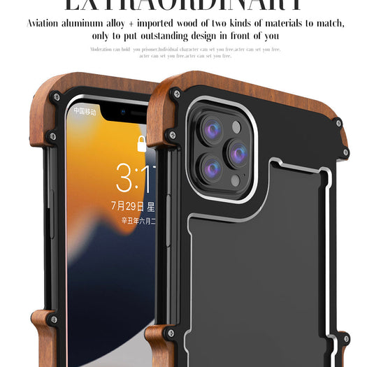 Ironwood Metal and Wooden Armor Bumper Case for iPhone 13
