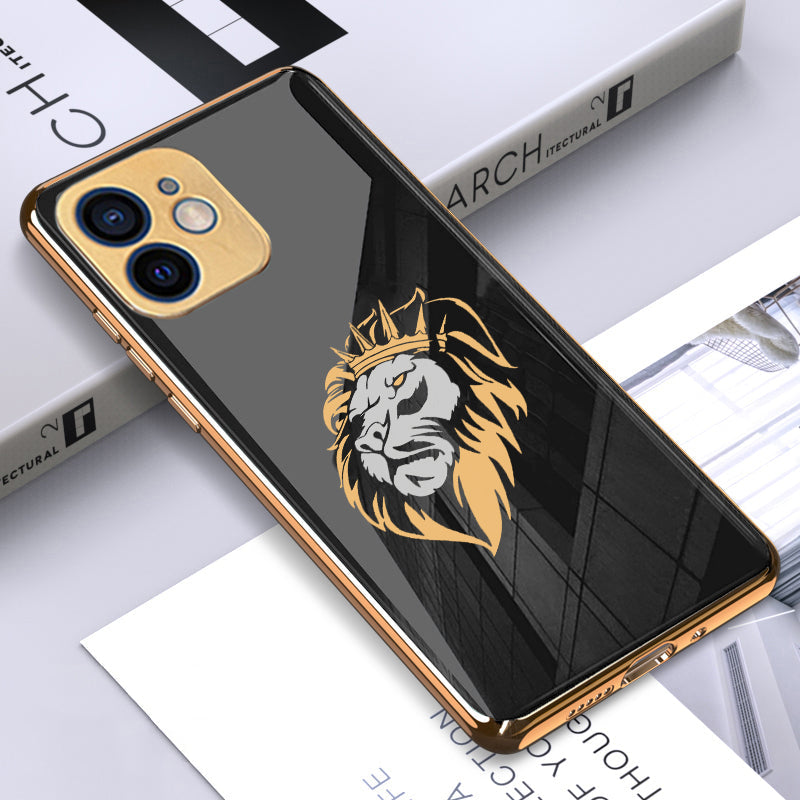 Luxury Premium Dual Shade Lion Back Case With Golden Edges For iPhone
