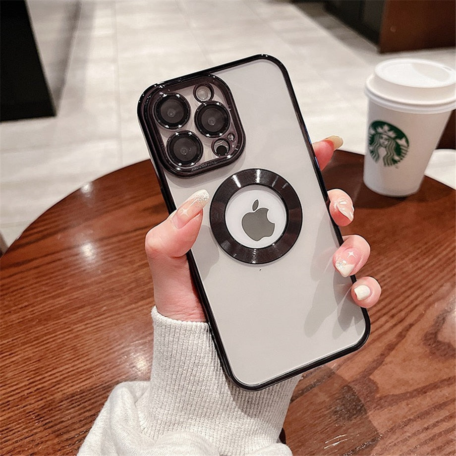 Premium Electroplated Luxury Square Silicon Clear Logo Cut Camera Protection Back Case Cover For iPhone 13 Pro