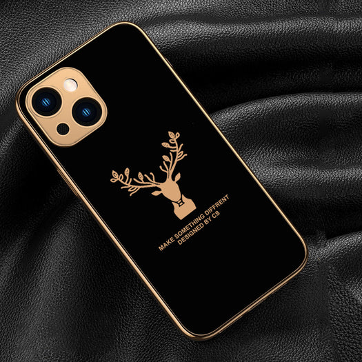 Luxury Golden Edges Deer Glass Back Case For iPhone Series - Premium Cases