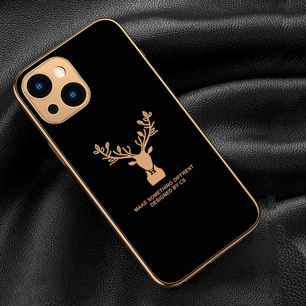 Luxury Golden Edges Deer Glass Back Case For iPhone Series - Premium Cases