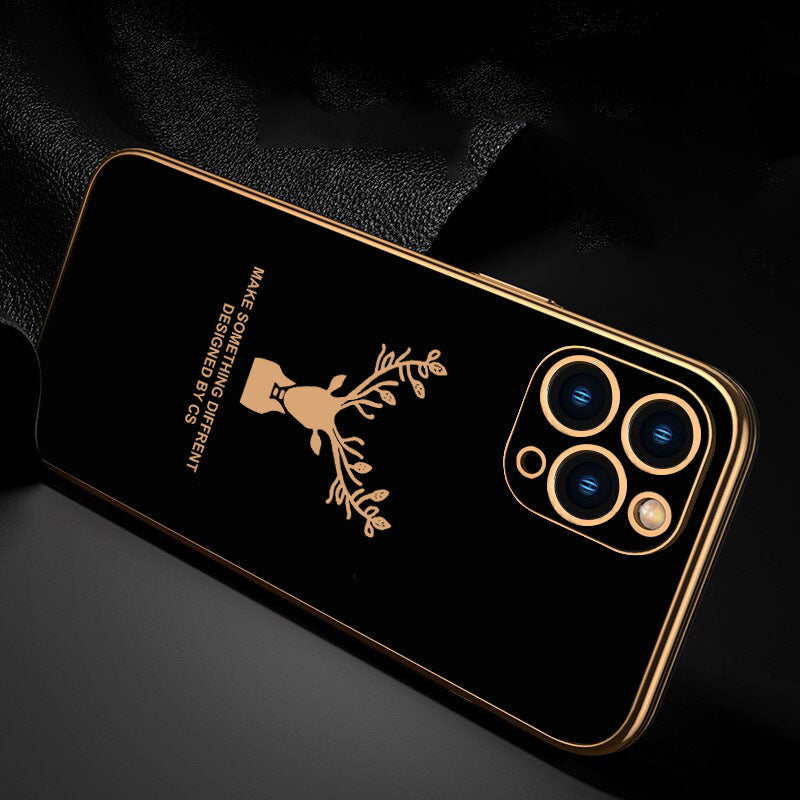Deer Luxurious Gold Edge Glass Back Case For iPhone 11 Pro Max - Premium Cases