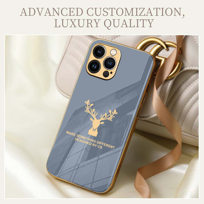 Premium Glass Back Deer Case With Golden Edges For iPhone 11 Pro Max