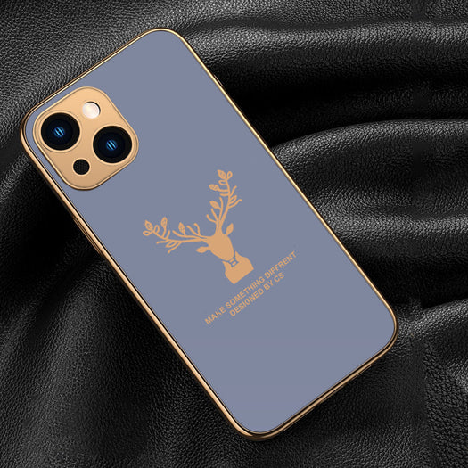 Luxury Golden Edges Deer Glass Back Case For iPhone Series - Premium Cases