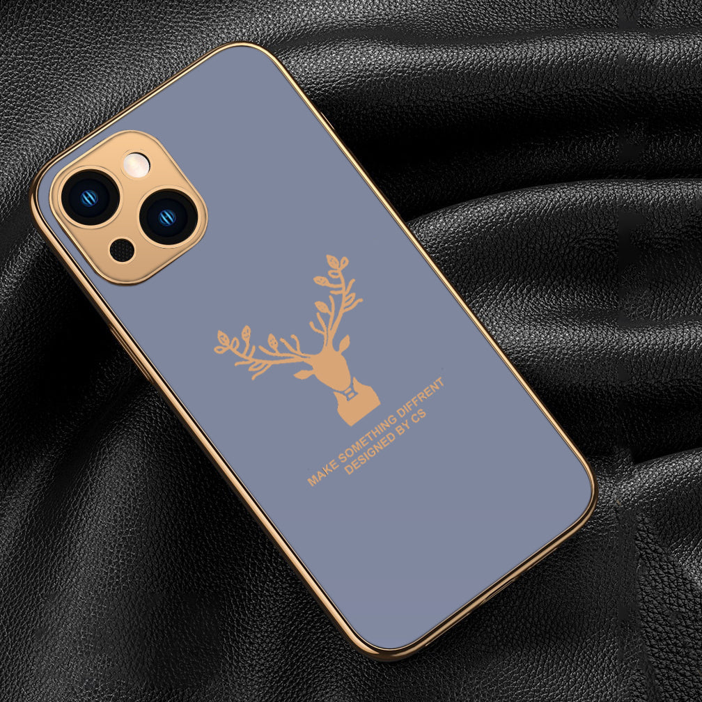 Luxury Golden Edges Deer Glass Back Case For iPhone Series - Premium Cases