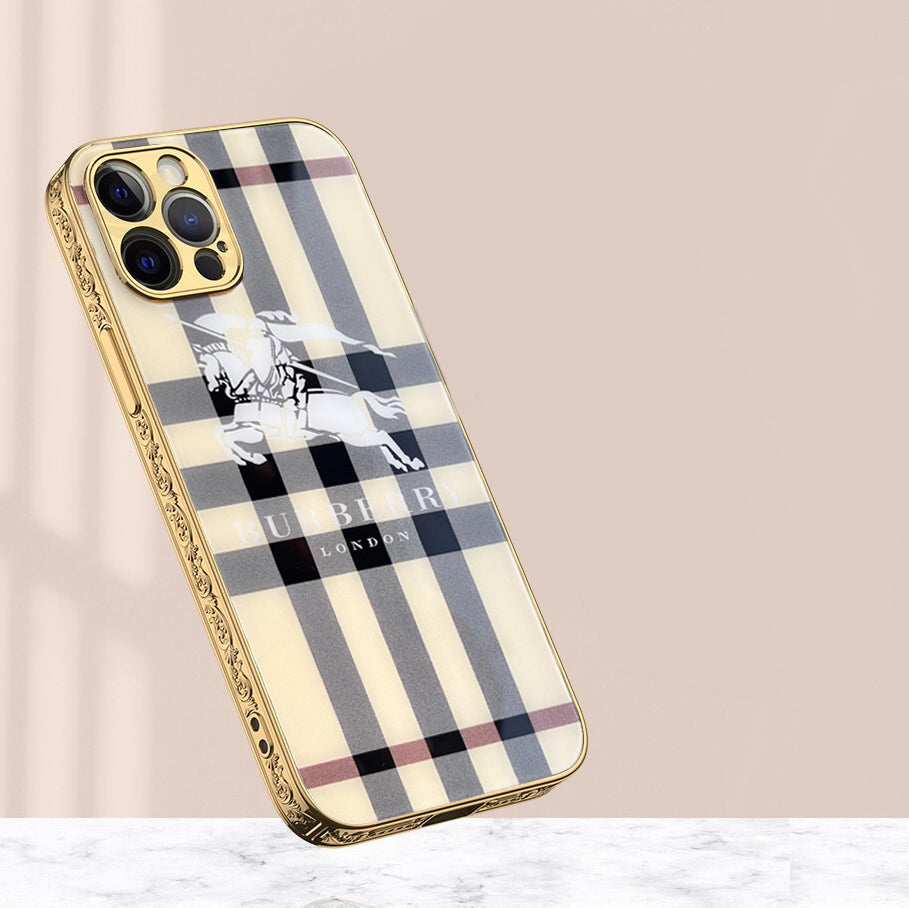 Luxurious Glass Back Case With Golden Edges For iPhone 12 Pro - Premium Cases