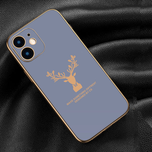Luxury Golden Edges Deer Glass Back Case For iPhone Series - Premium Cases