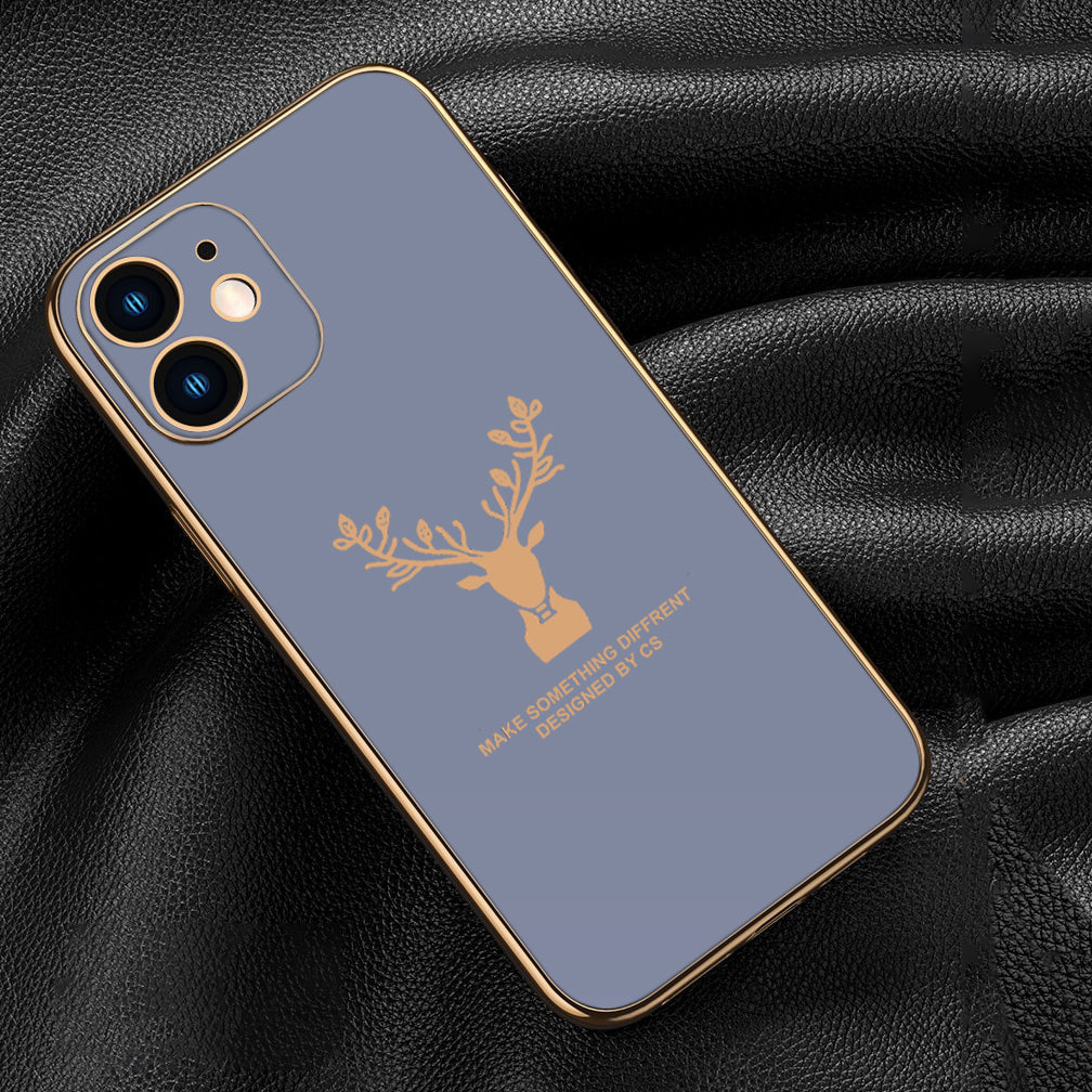 Luxury Golden Edges Deer Glass Back Case For iPhone Series - Premium Cases