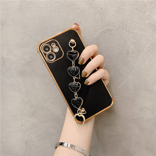 Luxurious Electroplated Soft Silicone Heart Bracelet Back Case For iPhone 11