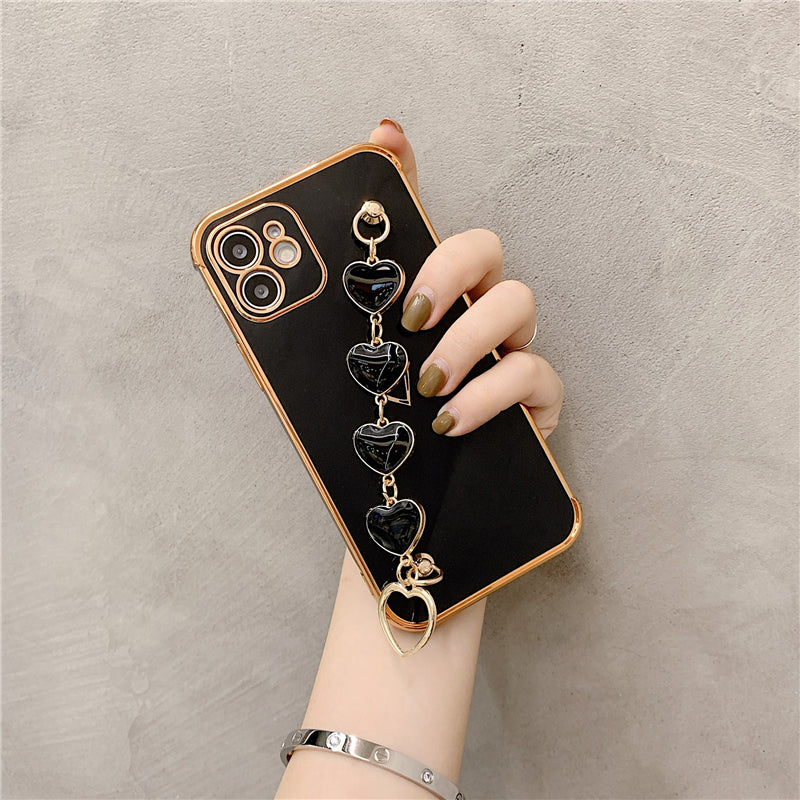 Luxurious Electroplated Soft Silicone Heart Bracelet Back Case For iPhone 11