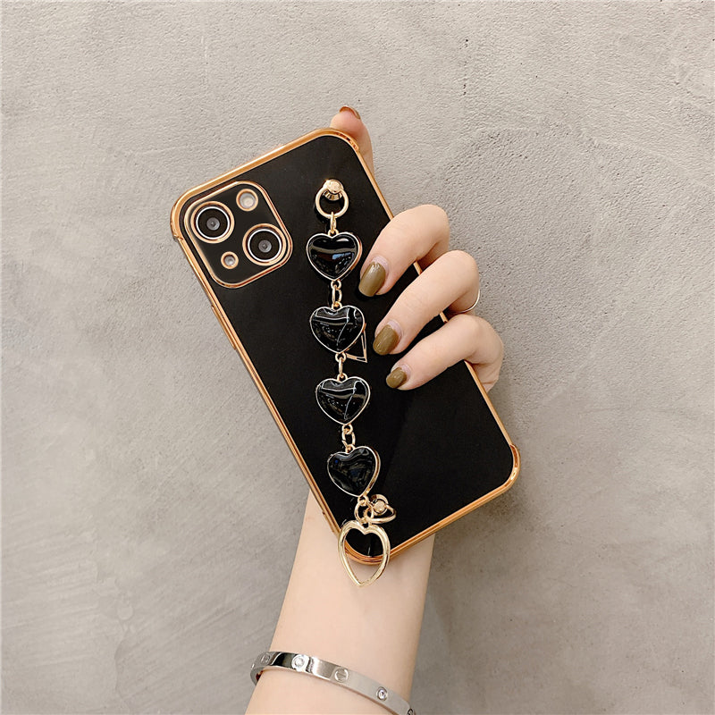 Luxurious Electroplated Soft Silicone Heart Bracelet Back Case For iPhone 13