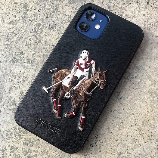 Santa Barbara Jockey Series Genuine Leather Black Case For iPhone 12 - Premium Cases