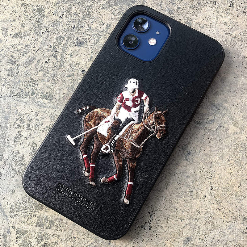 Santa Barbara Jockey Series Genuine Leather Black Case For iPhone 12 - Premium Cases