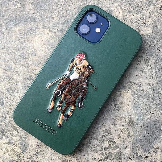 Santa Barbara Jockey Series Genuine Leather Green Case For iPhone 12 - Premium Cases