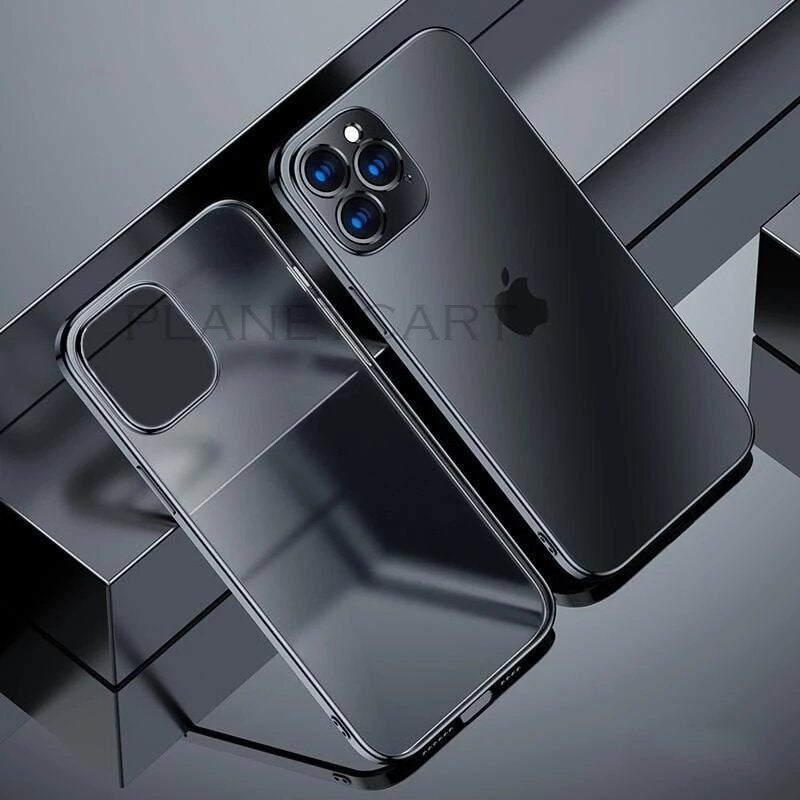 Luxury Square Frame Matte Plating Clear Phone Case For iPhone 12
