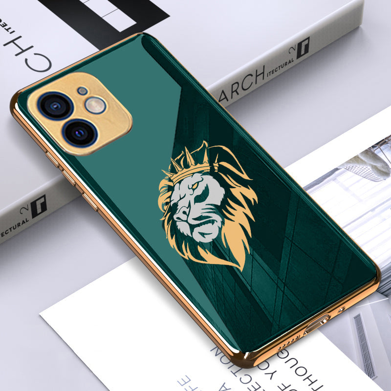 Luxury Premium Dual Shade Lion Back Case With Golden Edges For iPhone