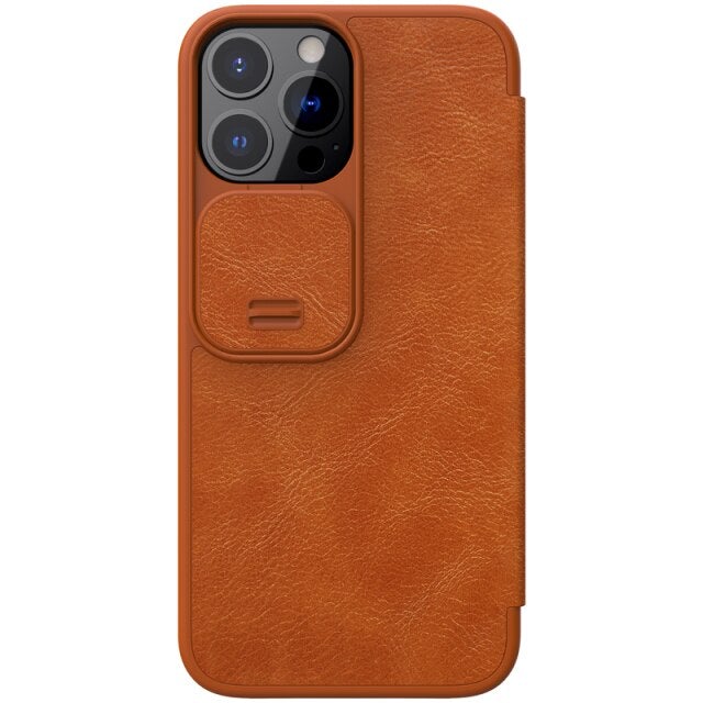 Nillkin Qin Brown Leather Flip Case For iPhone 13 Pro - planetcartonline